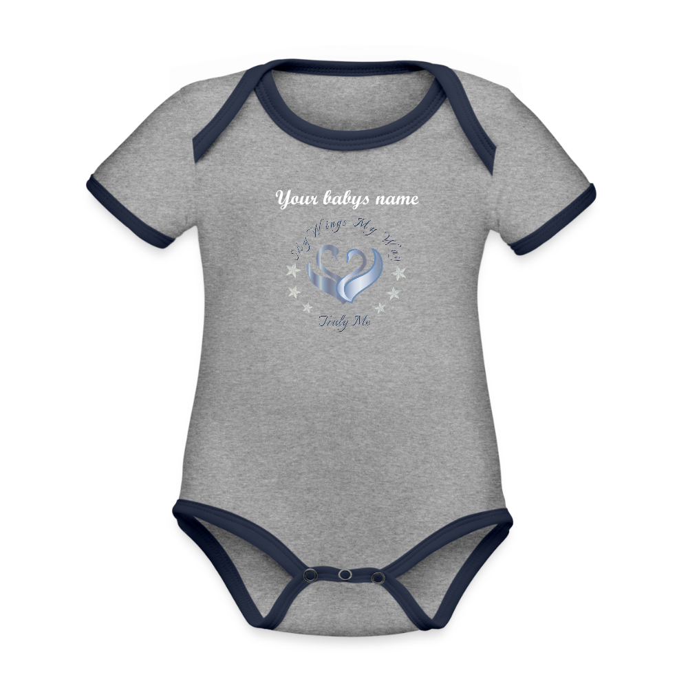 Ekologisk babybody med anpassningsbart namn - heather grey/navy