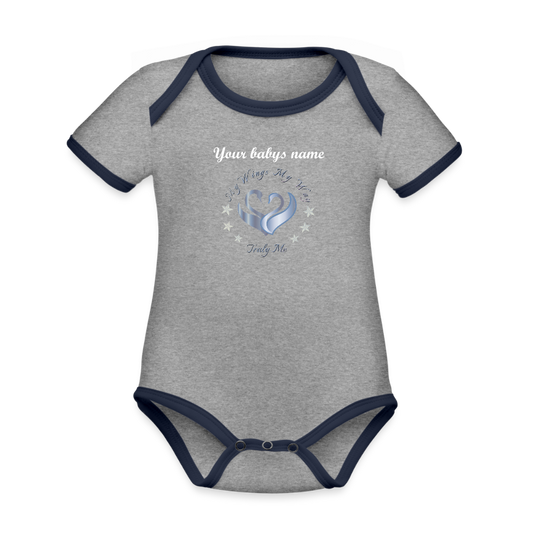Ekologisk babybody med anpassningsbart namn - heather grey/navy