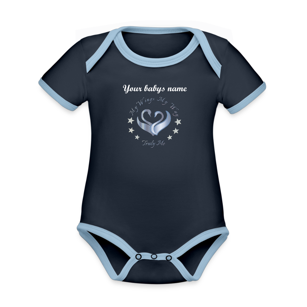 Ekologisk babybody med anpassningsbart namn - navy/sky