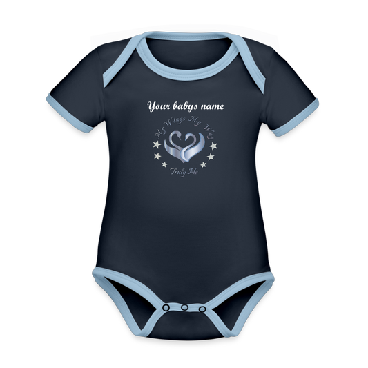 Ekologisk babybody med anpassningsbart namn - navy/sky