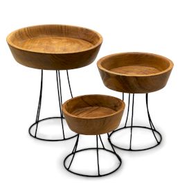 Set med 3 förhöjda teak skålar