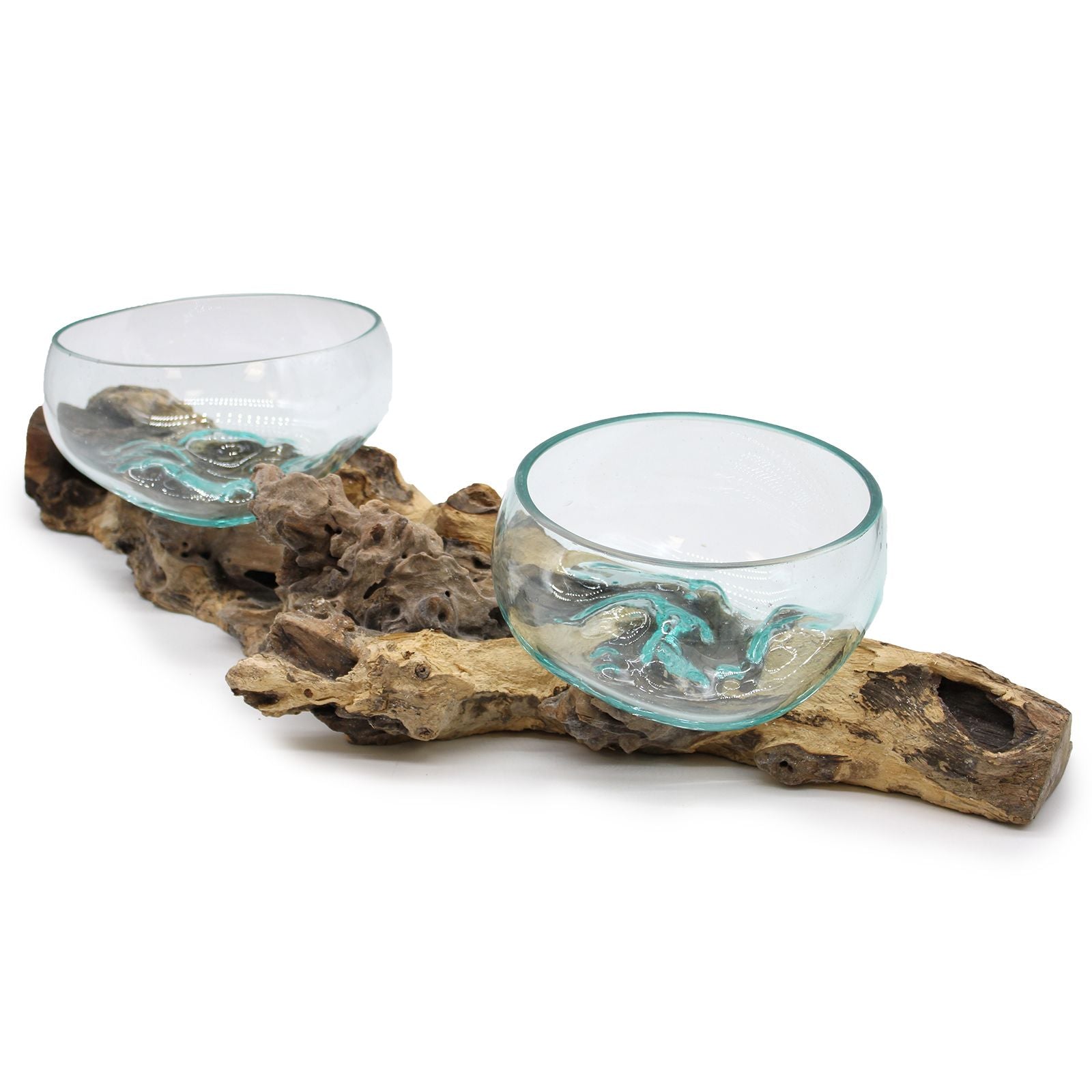 Vas/Kruka/skål - Smält glas på extra stort dubbelstativ - 70cm