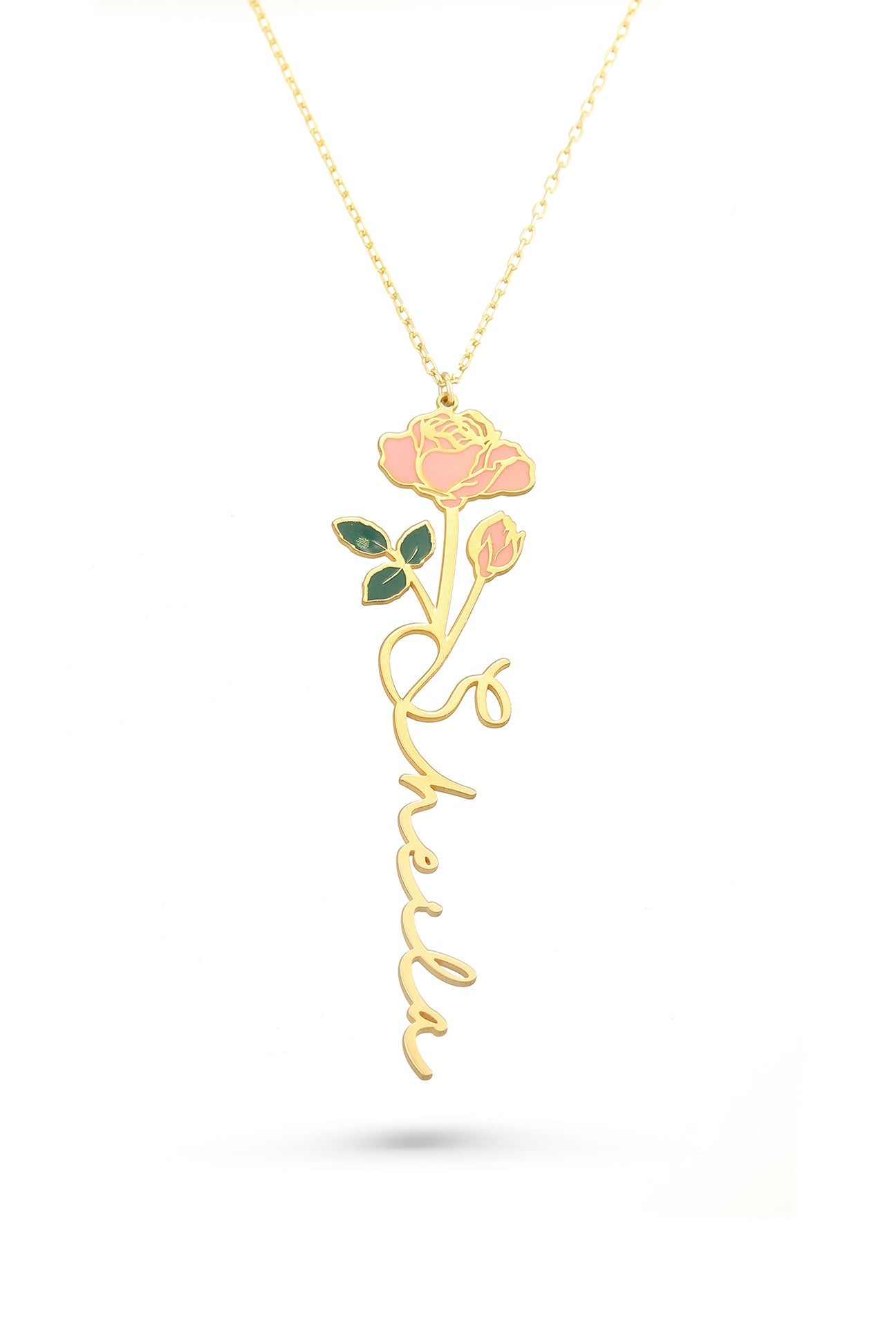 Namnhalsband med färgad födelsemånadsblomma - Sterling Silver 925