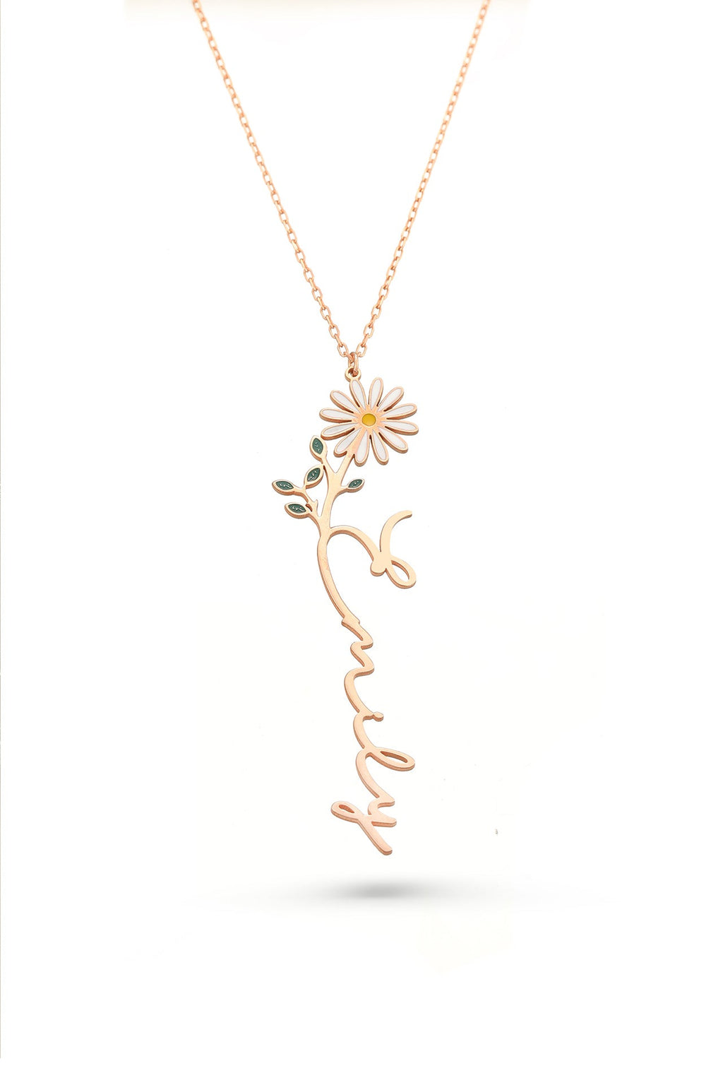 Namnhalsband med färgad födelsemånadsblomma - Sterling Silver 925