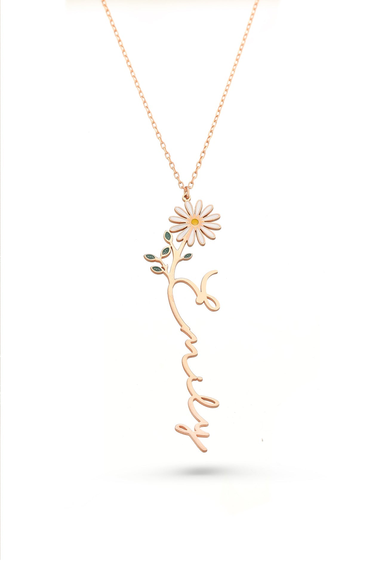 Namnhalsband med färgad födelsemånadsblomma - Sterling Silver 925