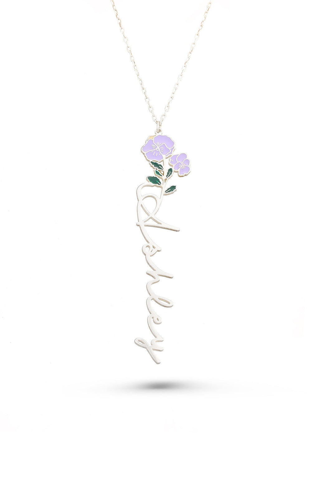 Namnhalsband med färgad födelsemånadsblomma - Sterling Silver 925