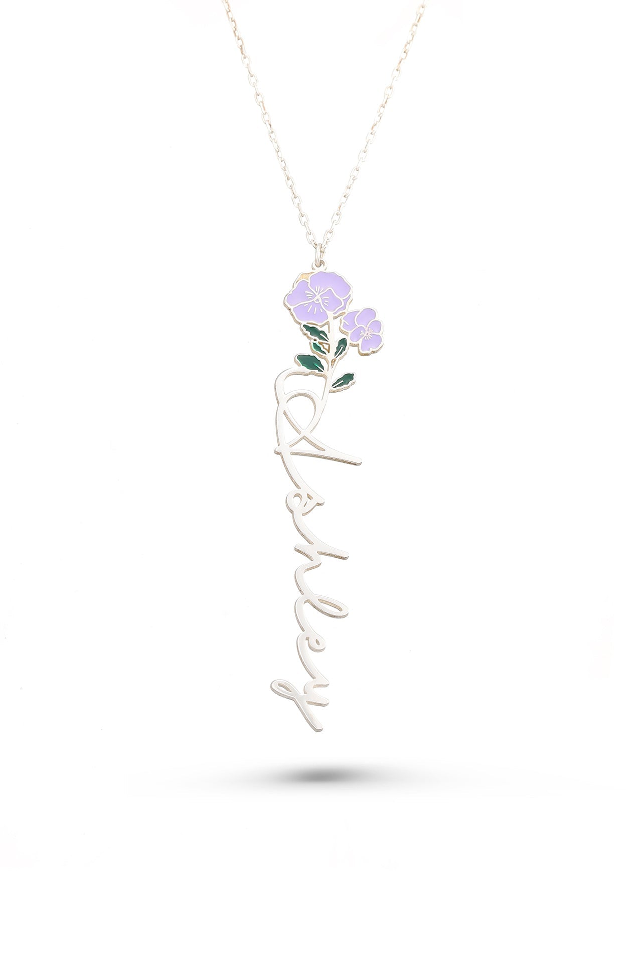 Namnhalsband med färgad födelsemånadsblomma - Sterling Silver 925