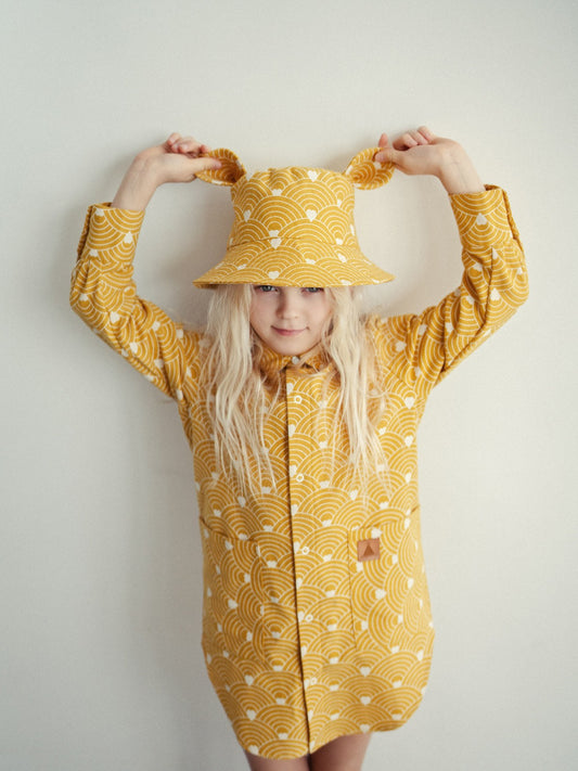 Kids Hat with Ears - Waves on Mustard